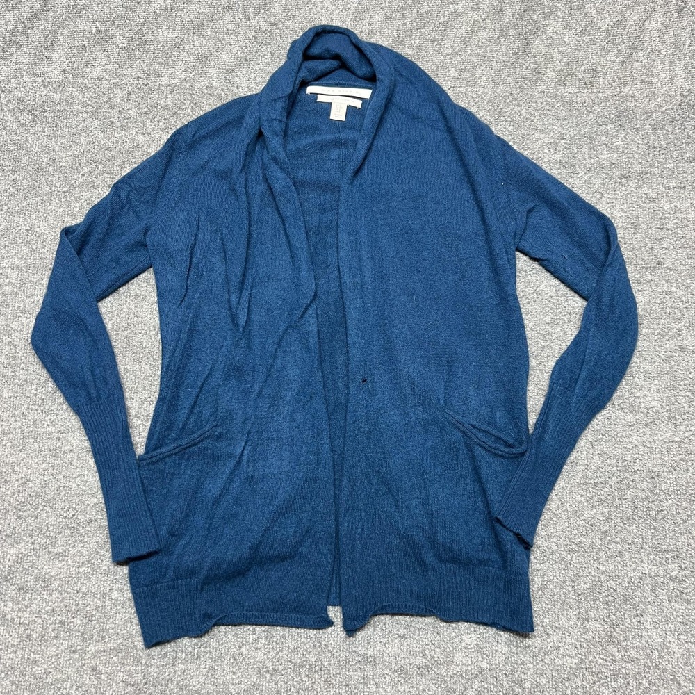 Max Studio Cardigan Sweater Womens Small Blue 100% Cashmere Open Front Pockets